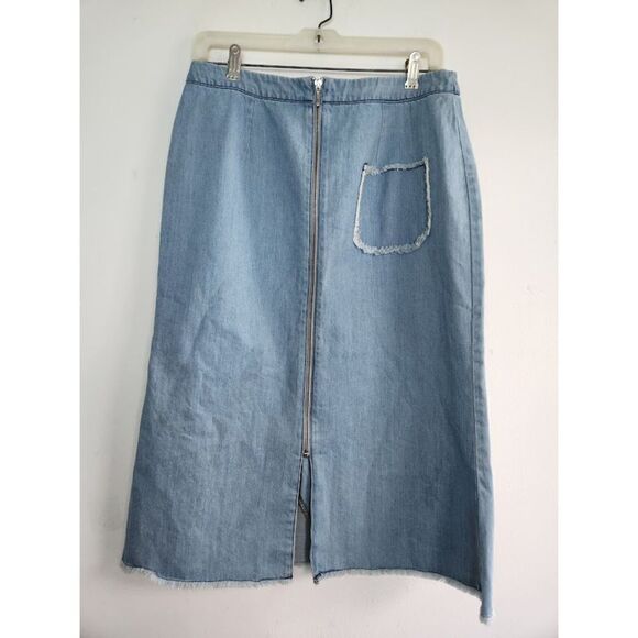 N/Nicholas Women Light Wash Blue Denim Zipper Front Pencil Cotton Skirt size 8 - Picture 1 of 9
